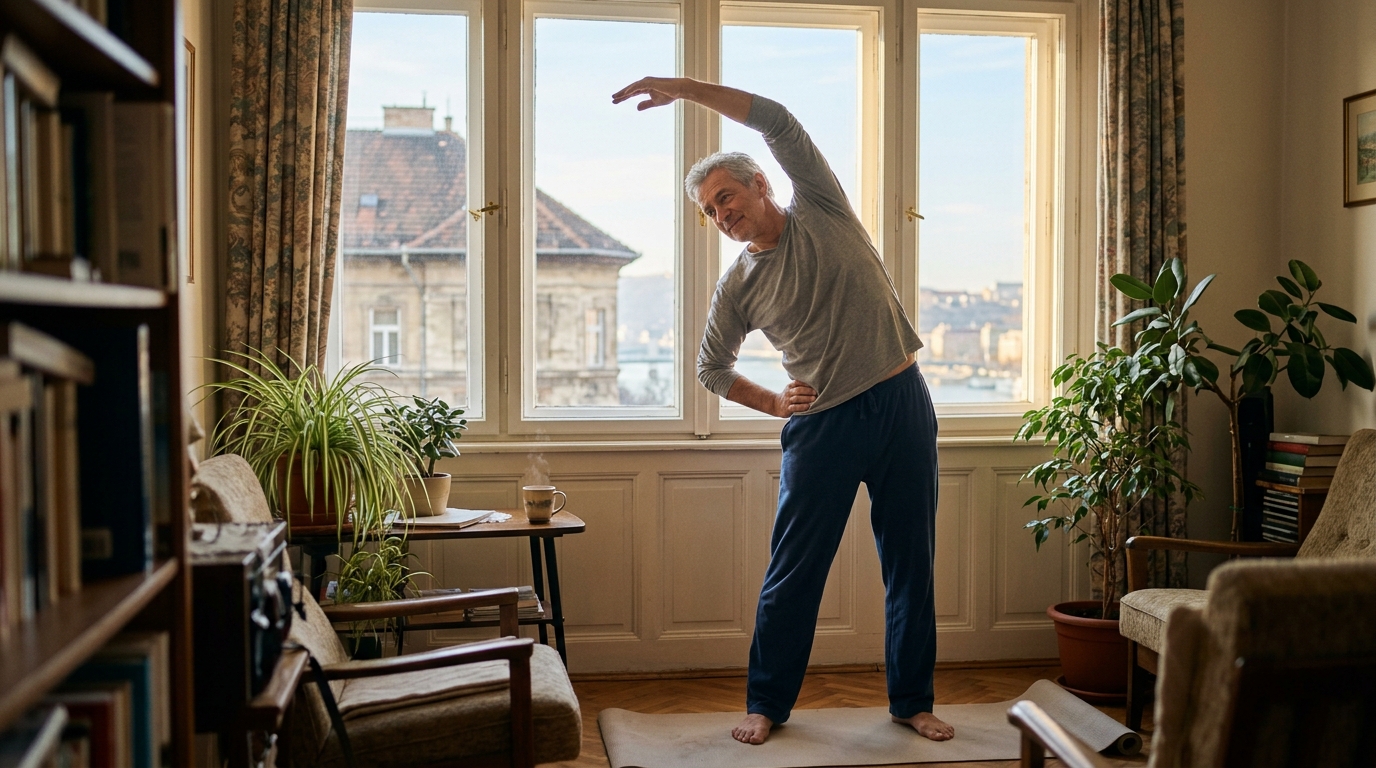 Nyugodt reggeli nyújtás természetes fényben