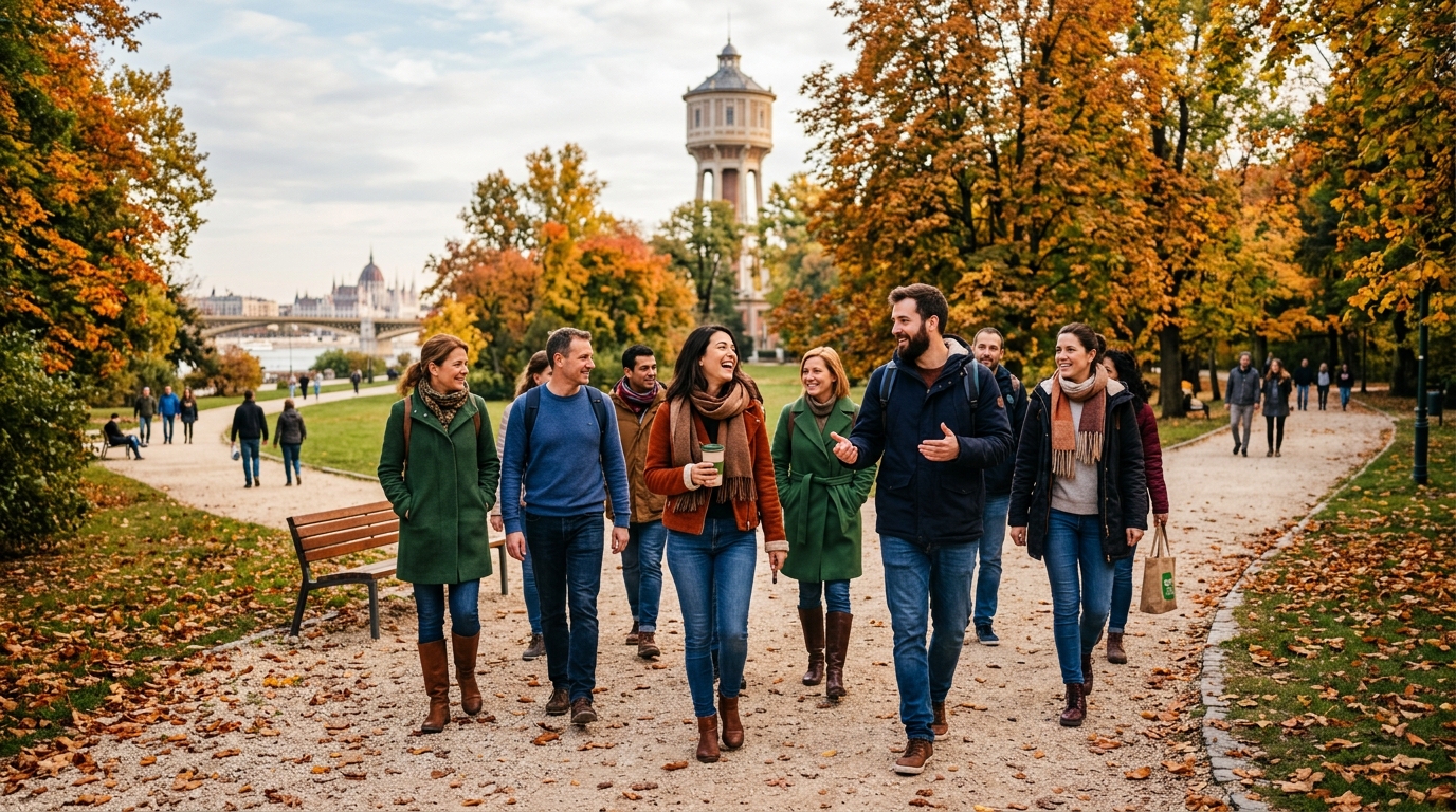 Csoportos séta parkban érett korban